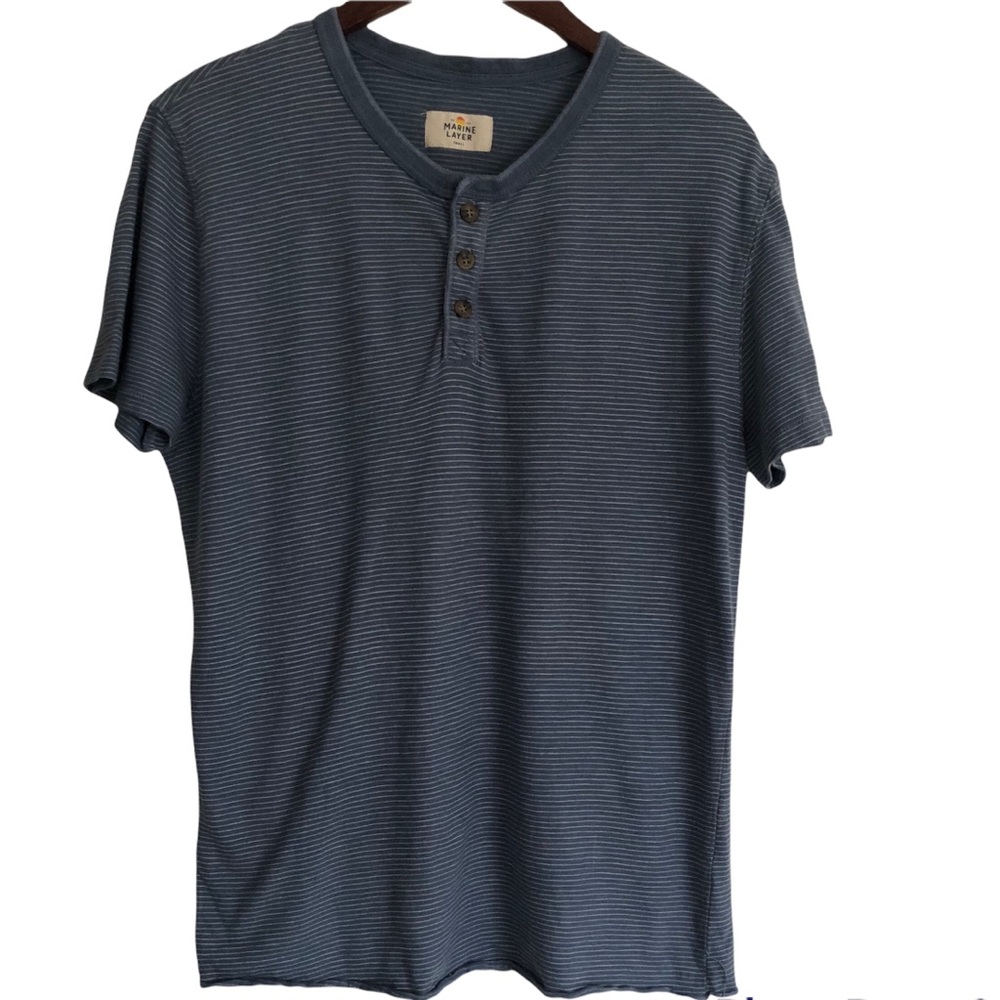 Marine Layer Short Sleeve Blue Striped Henley Size Small
